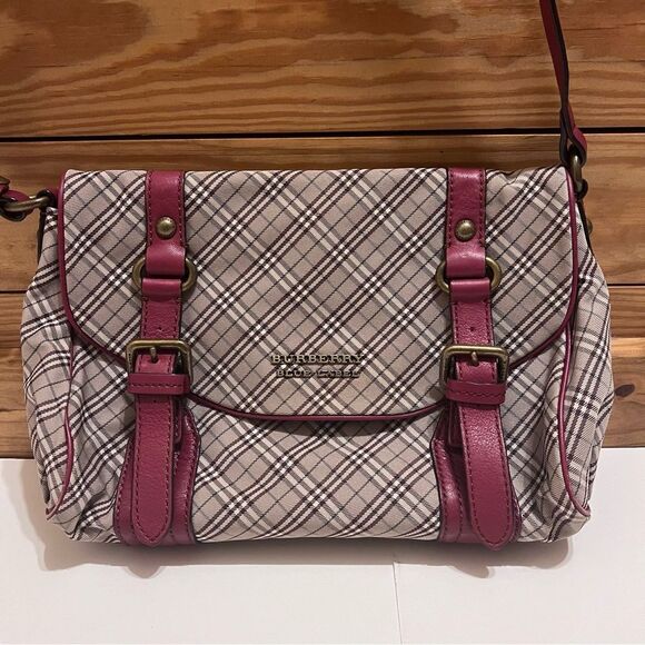 AUTHENTIC BURBERRY Blue Label Crossbody Bag Red Shoulder Check - Picture 1 of 11